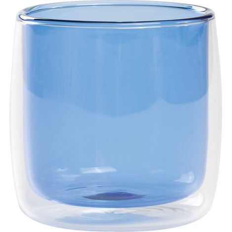 No Bilia Set 4 Bicchieri Tumbler in Vetro Borosilicato a Doppia Parete Trasparente e Bluino Design Contemporaneo Artigianale Elegante e Resistente