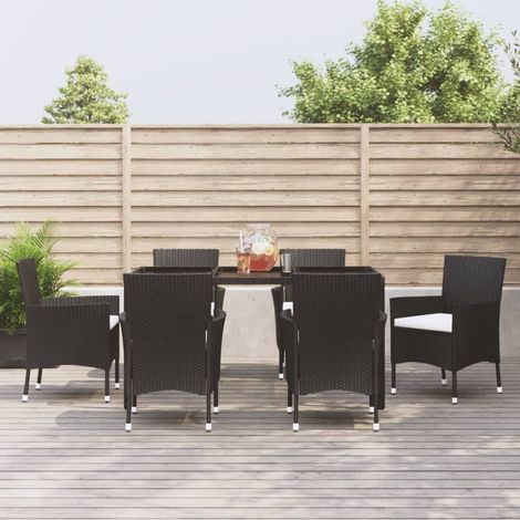 Lot de 7 Ensemble à dîner et coussins,Mobilier Table+Chaises de jardin Noir Résine tressée -25533 (1/5)