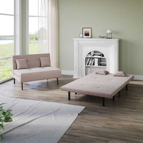 ELEGANT Sofa Bed with Sofa Bed Storage, 3 Fold Design, Iron Legs, 6-Level Backrest Adjustment and 2 Cushions, Khaki