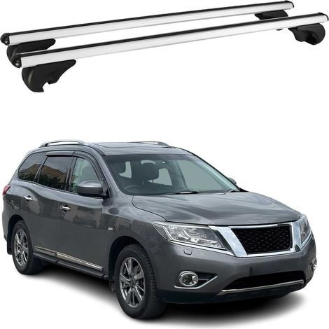 OMAC Barres de toit en aluminium pour Nissan Pathfinder IV 2013-2020 – TÜV / DIN 75302:2019 – Antivol inclus – Charge max 75 kg – 2 barres Argent (1/4)