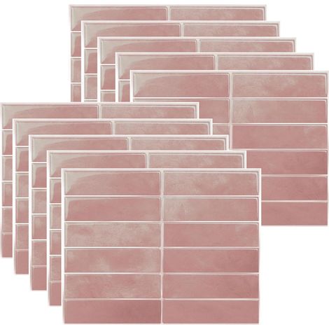10 Carreaux Muraux 3D Autocollants – Panneaux Muraux Décoratifs Étanches, Peel & Stick, pour Salon, Rose