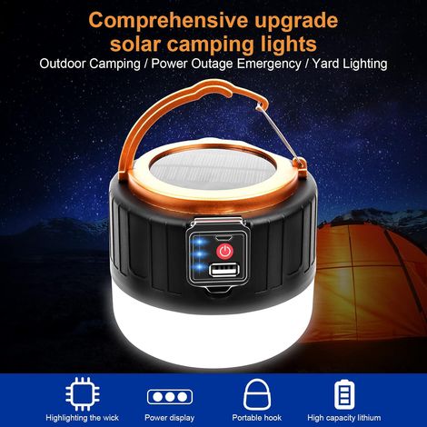 Camping Light, Lanterne de Camping LED Rechargeable à Énergie Solaire/USB avec Télécommande,5 Modes Lampe de Tente Étanche, Lampes Camping Portable pour Randonnée, Pêche, Chasse (2PCS) [Classe énergét (1/4)