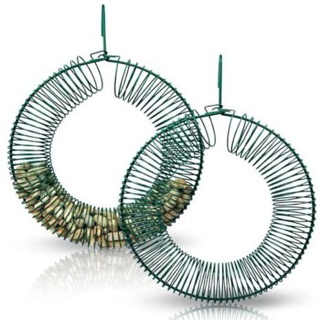 BUNTHAUS Deux mangeoires à cacahuètes, une mangeoire suspendue en forme de couronne et une mangeoire ronde en métal avec des crochets. (1/5)