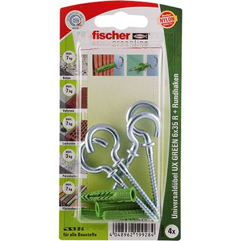 Fischer 4 tappi universali VERDI UX 6x35 R RH con bordo e gancio rotondo - 524803