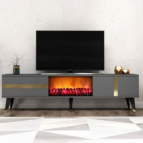 Mobile TV con camino LED 150 cm grigio antracite SUNY