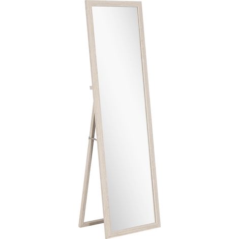 Miroir sur pied rectangulaire blanc 160x50 cm, cadre texturé imitation pierre, inclinaison ajustable, miroir au sol design. (1/5)