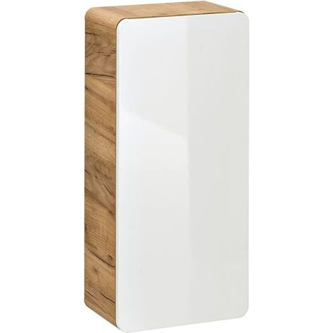 Caisson meuble haut de salle de bain - Chêne artisanal doré et blanc brillant - L35-H75-P22 - ARRIBA (1/3)