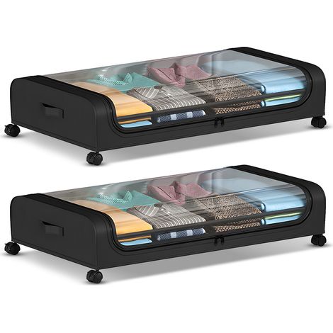 Paquet de 2 conteneurs de rangement sous le lit avec couvercles et roulettes, bacs à vêtements multifonctionnels pour la maison, dortoir, transparents et visibles, anti-poussière, tiroirs de rangement (1/5)