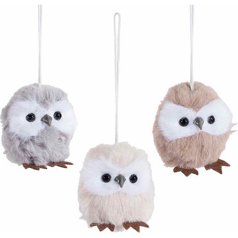 Addobbo albero di Natale a civetta in morbido eco-fur con cordino da appendere, set da 24 pezzi, Ø 5 cm x 5,5 H