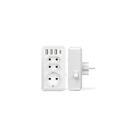 Prise Murale USB - 7 En 1 - 3 Prises CA 16 A 3800 W - 3 Ports USB-A 5 V 3,4 A - 1 Port USB-C - Pour Maison Bureau Voyage (1/5)