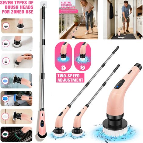 Brosse de nettoyage électrique sans fil 7-en-1 pour salle de bain avec tête rotative - Royaume-Uni