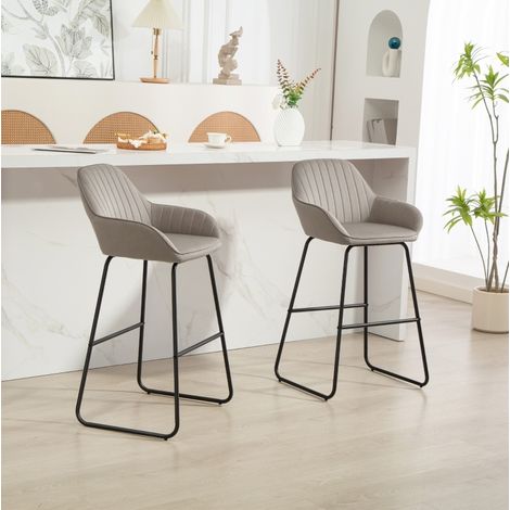 CHICFURN Set di 2 sgabelli da bar 50,5 x 53 x 96 cm in poliestere grigio con braccioli (1/5)