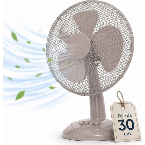 Ventilatore da Tavolo Diametro 30cm Potenza 35W Sabbia 3 Velocità Silenzioso