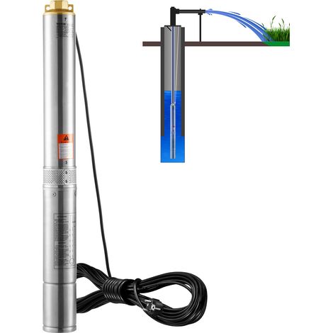 VEVOR Pompa Sommergibile per Pozzi Profondi, IP68 750W 230 V 60 Hz, Massima Portata 7,1 m³/h Prevalenza 75 m, Cavo Elettrico 9,1 m, Scatola Controllo Acciaio Inox Irrigazione Industriale Uso Domestico