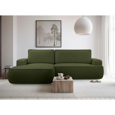 AX LIVING Ablia Sofa L Form mit Schlaffunktion Dunkelgrün 267 cm L