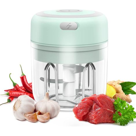 Mini hachoir à ail électrique, trancheuse et hachoir 250 ml, mixeur Kuopry pour viande, légumes, fruits, oignons et ail, robot culinaire portable sans fil, mini hachoir - Rose (1/5)