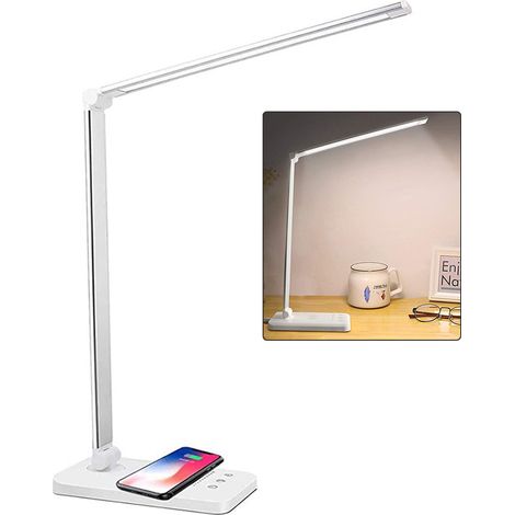 Lampe de bureau LED sans fil rechargeable USB, 5 modes d'éclairage, gradation sans palier, angle réglable, protection des yeux pour travail, maison, bureau. (1/5)