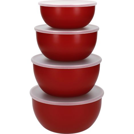 KitchenAid Set of 3 Mixing Bowls, Dishwasher Safe Nesting Bowls with Non-Slip Base and Spout – Empire Red