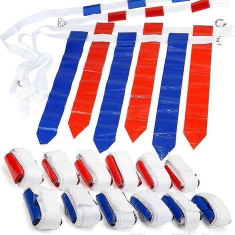 Ensemble de flag football pour 12 joueurs - 12 ceintures avec 36 drapeaux [ 18 drapeaux rouges et 18 drapeaux bleus ] (1/4)
