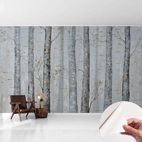 Papier peint autocollant à motifs décoratifs pour salon chambre et bureau Décoration murale élégante avec colle Bouleaux 416x254 cm (1/5)