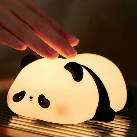 Lámpara de noche recargable con forma de panda, luz nocturna para guardería con 3 niveles de intensidad regulable y temporizador, lámpara de noche de silicona con forma de animalito para bebés lactant (1/5)