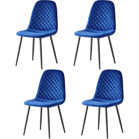 AINPECCA 4X blue Dining Chairs Velvet Padded Seat Metal Legs Kitchen Home Office UK (1/5)