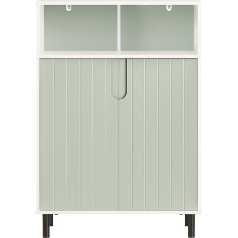 SoBuy Mobiletto Bagno Armadietto Bagno Mobile Bagno Con 3 Ripiani E 2 Ante, Mobiletto Portaoggetti Mobile Contenitore Verde 60x30x87cm, BZR138-GR (1/5)