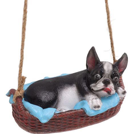 Statue de chien de jardin en résine, balançoire d'extérieur, décoration suspendue, bouledogue, cadeau animalier noir (1/5)