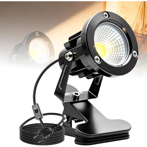 Spot LED avec pince : spot LED à pince avec câble de 1,8 m, prise et interrupteur manuel, lampe extérieure étanche à la pluie avec pince pour éclairage extérieur et intérieur (1/5)