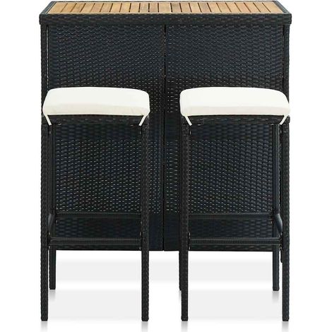 Set de 1 Table et 2 Tabourets de bar, Ensemble Table et Chaises Résine tressée Noir OIB6866E (1/5)