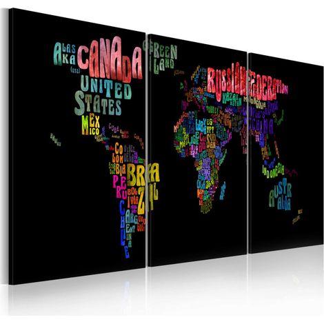 Tableau Imprimé "Carte du Monde Texte" 30 x 60 cm (1/2)