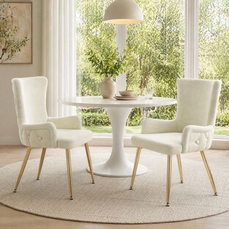 Silla de comedor de terciopelo beige, 2 unidades, con patas metálicas doradas HAVRYA (1/5)