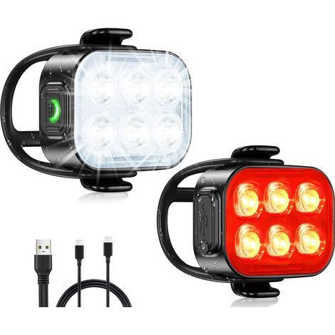 Luci per bicicletta per uscite notturne, luci anteriori e posteriori ricaricabili tramite USB, kit di illuminazione a 4+6 modalità (faro anteriore e luce posteriore) (1/5)