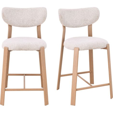 Lot de 2 chaises de bar en tissu piètement effet bois clair H65cm - Beige chiné - Lunara (1/5)