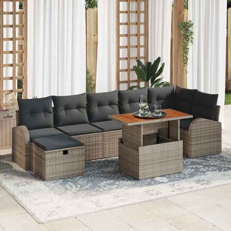 Garten-Sofa-Set 8 pcs Grau Poly-Rattan (1/5)