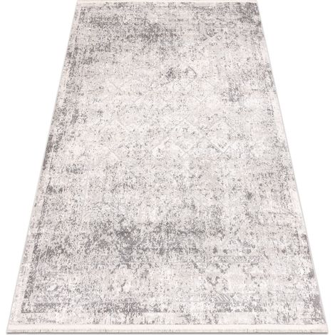 DISTIN 0200A grau / hellgrau / weiß moderner Teppich - Rauten, Rahmen, Vintage, Fransen grey 80x150 cm