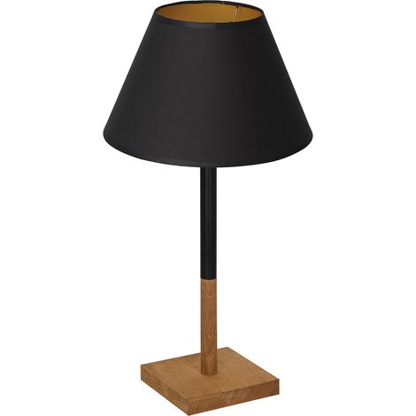 Lampe de table bois, abat-jour noir/or E27 Luminex