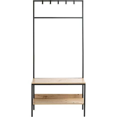Portemanteau en bois coloris chêne et métal coloris noir -longueur 80 x profondeur 35 x hauteur 180  cm (1/5)