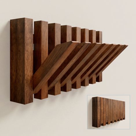 doporro Garderobenhaken, Kleiderhaken Wand mit 7 Haken für Jacken, Garderobenleiste für Flur und Garderobe, moderne Wandgarderobe aus Holz, Wallnuss (1/5)