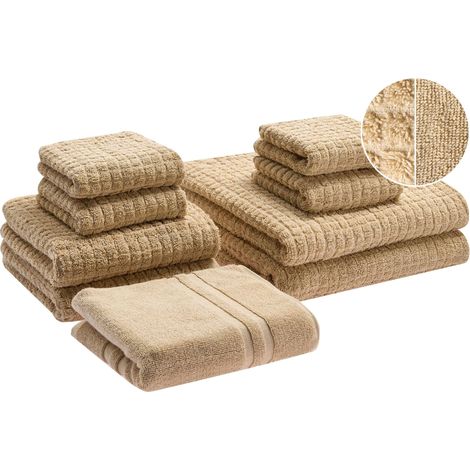 Lot de 9 Serviettes de Bain en Coton Tapis Linge de Bain Beige Sable Atai