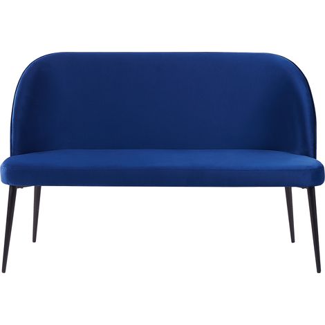 Sofá de cocina tapizado en tela de terciopelo azul marino estructura de metal de 2 plazas banco de patas negras Osby (1/5)
