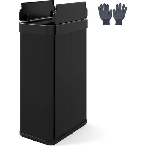 COSTWAY 60L Cestino per Rifiuti con Coperchi a Ali, Pattumiera in Acciaio Inox Spazzolato con Sensore di Movimento a Infrarossi, Bidone Automatico per Camera da Letto, Bagno e Cucina (Nero) (1/5)