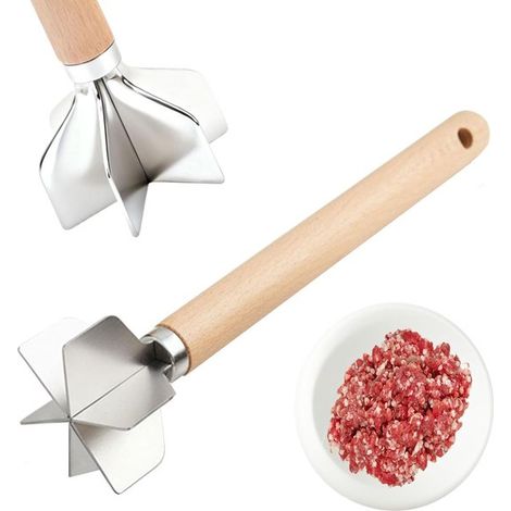 Tritacarne in acciaio inox 304 - Tritacarne a sei lame con manico in legno - Tritacarne per patate da 28 cm - Tritacarne in metallo da cucina