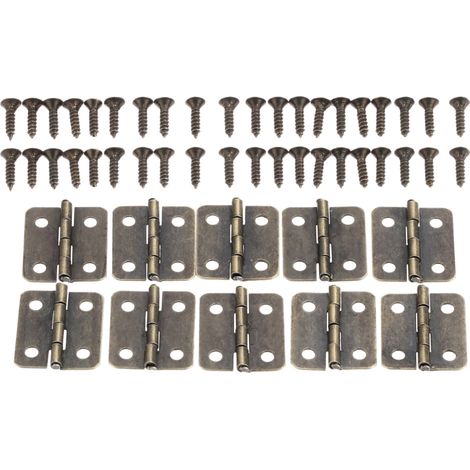 (Bronze antique) 10 jeux de charnières avec filetage, finition argent/bronze antique/or, 4 trous, 18 x 16 mm, pour décoration, armoire, boîte en bois, bijoux, coffret cadeau vintage (1/5)
