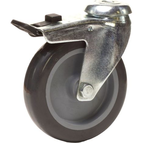 Roulette à oeil pivotante à frein diamètre 100 mm Caoutchouc Thermoplastique GRIS - 90 Kg (1/3)