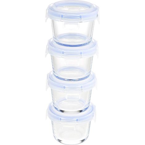 Amazon Basics ABL001 récipient en verre, 120 ml, transparent avec couvercles bleus, lot de 4 (1/4)