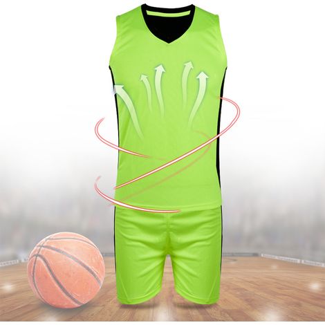 Maillot de sport sans manches pour garçons - Débardeur de basketball à col en V (vert et noir) (1/5)