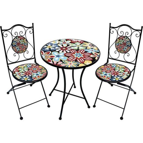 SET TAVOLO MOSAICO DA ESTERNO 'ALLEGRIA' Ø cm 60 x h.75 (tavolo) - cm 38 x 46-92 (sedie)