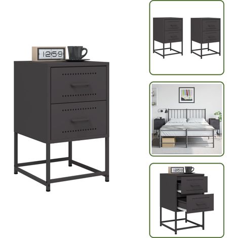 The Living Store Nachttische 2 Stk. Schwarz 36x39x60,5 cm Stahl - Industrieller Nachttisch - Schreibtischlampe - Metallnachtisch - Nachttisch Schwarz - Sideboard