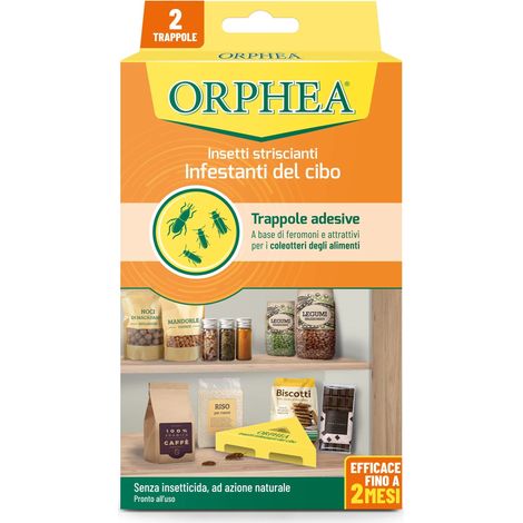 Orphea - Antitarme Alimentare, Elimina i Coleotteri degli Alimenti e ne Previene lo Sviluppo, Senza Insetticida, Inodore Azione Naturale, 2 Trappole Adesive